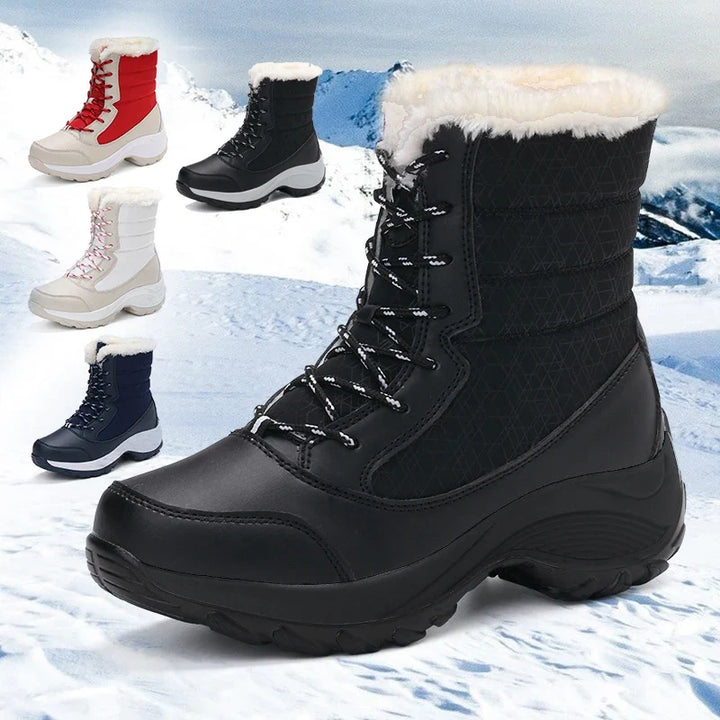 Cozy Women's Snow Boots with Faux Fur Trim Lace Up Waterproof Ankle Style