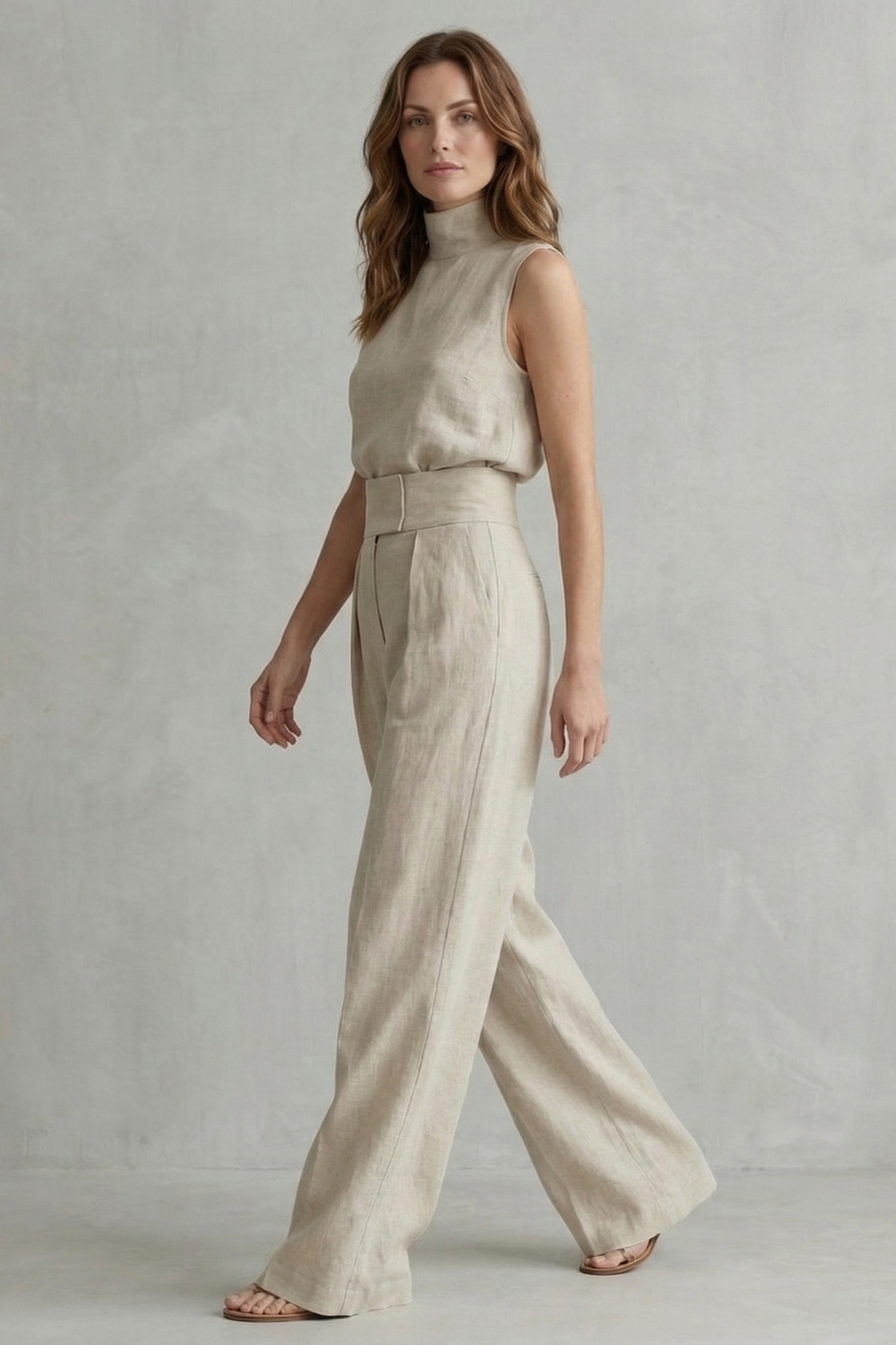 Two Piece Wide Leg Pant Set for Women – Minimalist Top and Pleated Trousers, Elegant Matching Outfit