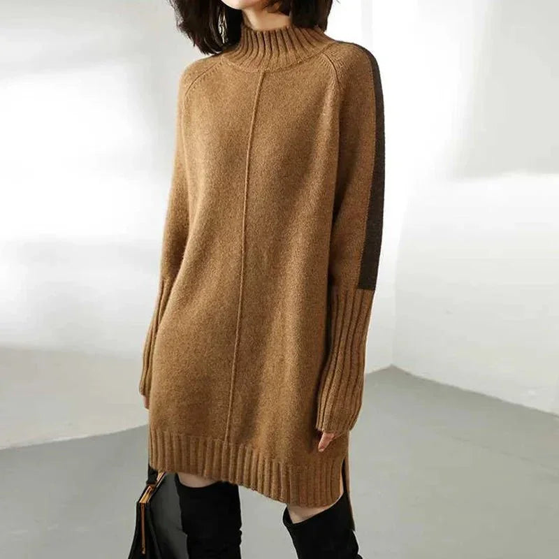 Cozy Turtleneck Sweater Dress for Women with Long Sleeve Oversized Ribbed Knit Relaxed Style