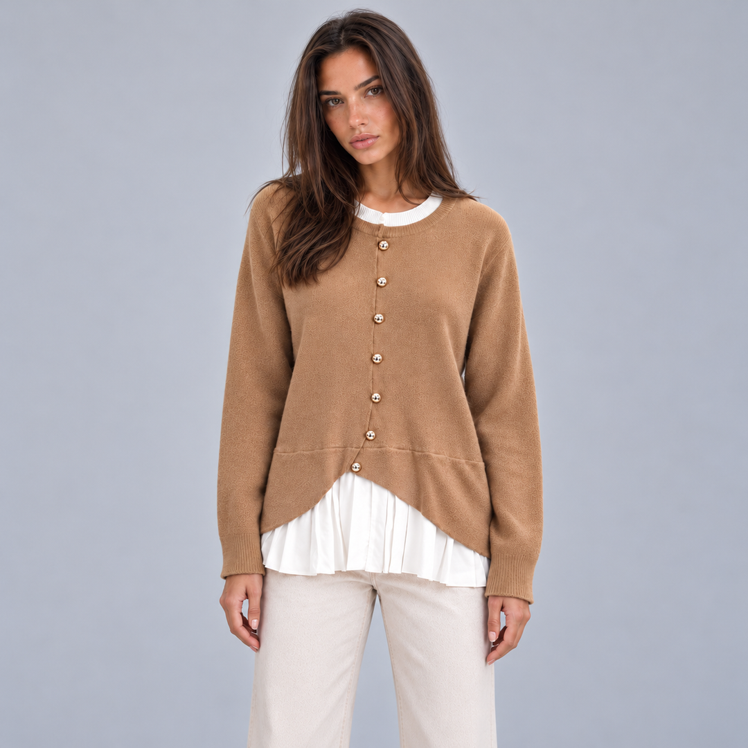 Women's Button-Front Cardigan with Layered Pleated Hem