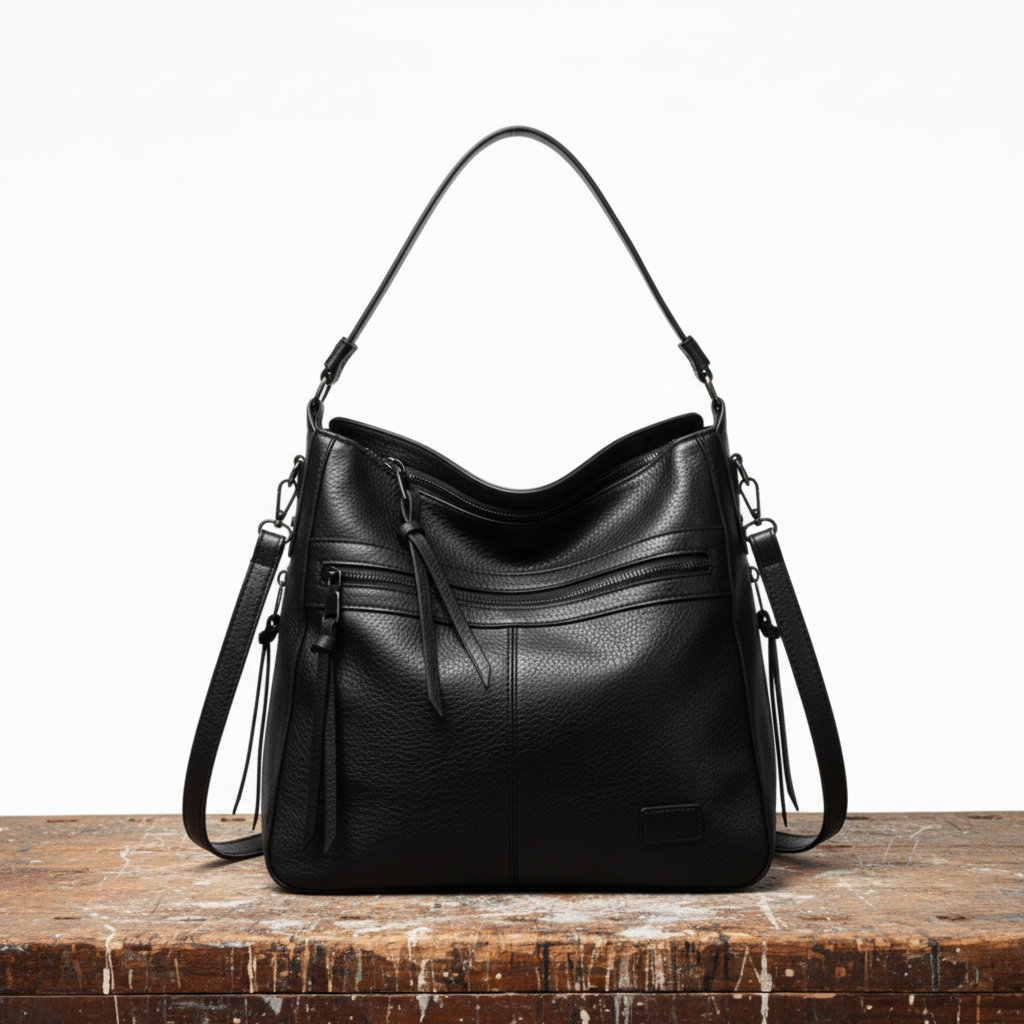Elegant Leather Handbag for Women – Classic Everyday Purse for Work and Evening in Dark Brown, Black, Burgundy and Khaki