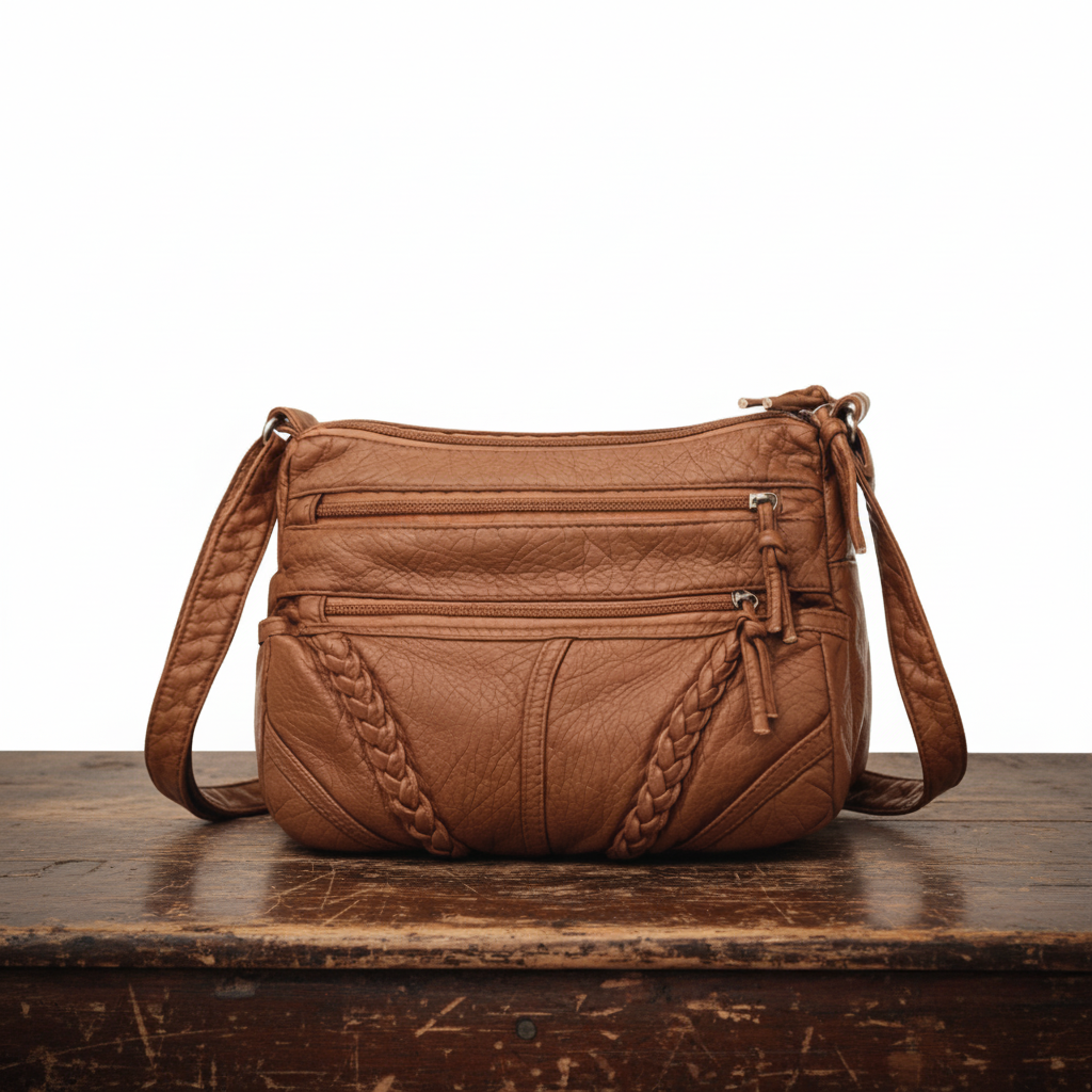 Soft leather shoulder bag with adjustable strap