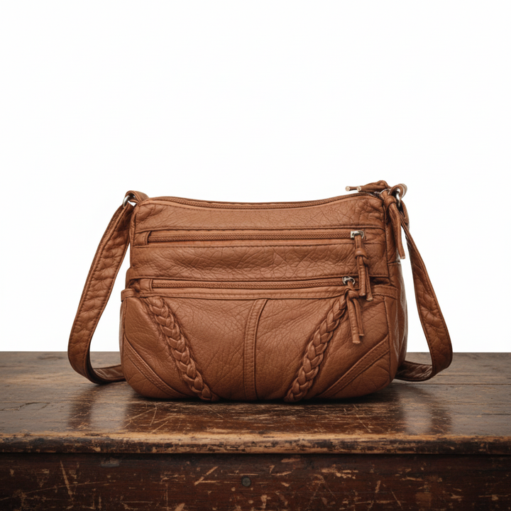 Soft leather shoulder bag with adjustable strap