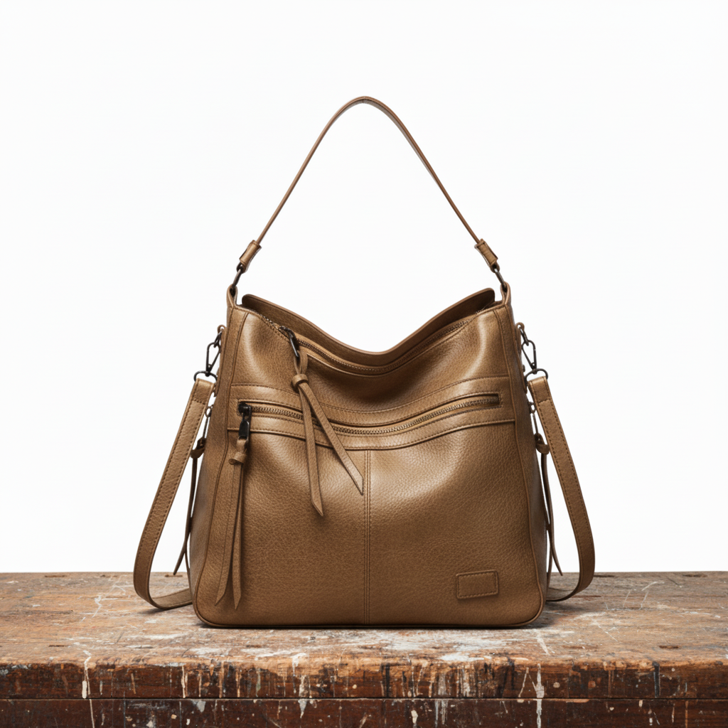 Elegant Leather Handbag for Women – Classic Everyday Purse for Work and Evening in Dark Brown, Black, Burgundy and Khaki