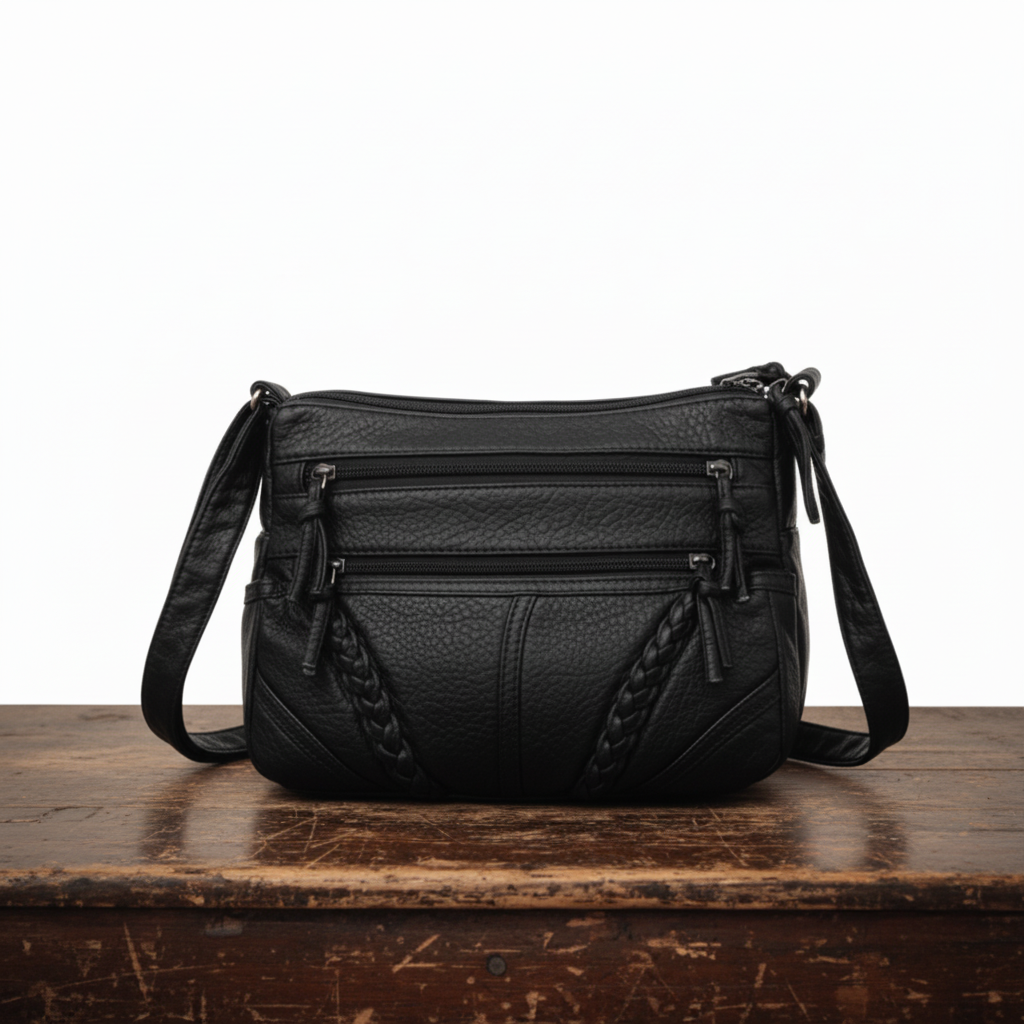 Soft Leather Shoulder Bag for Women – Everyday Purse with Adjustable Strap, Caramel and Black