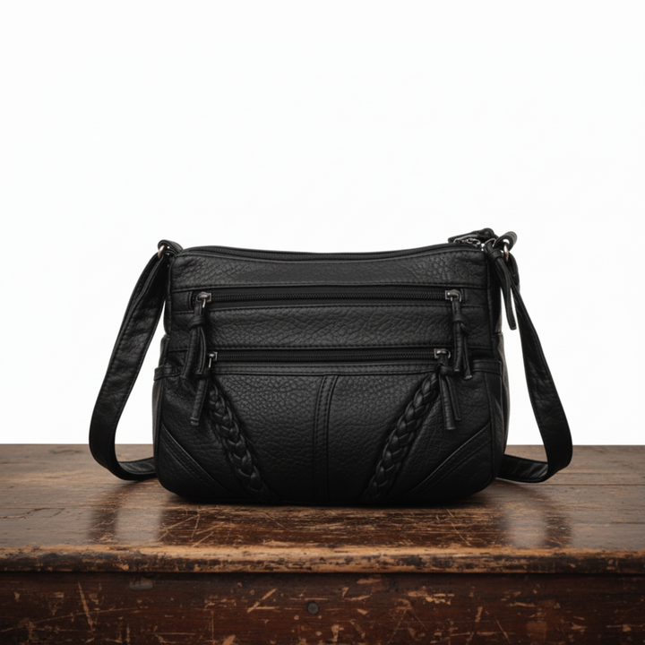 Soft Leather Shoulder Bag for Women – Everyday Purse with Adjustable Strap, Caramel and Black