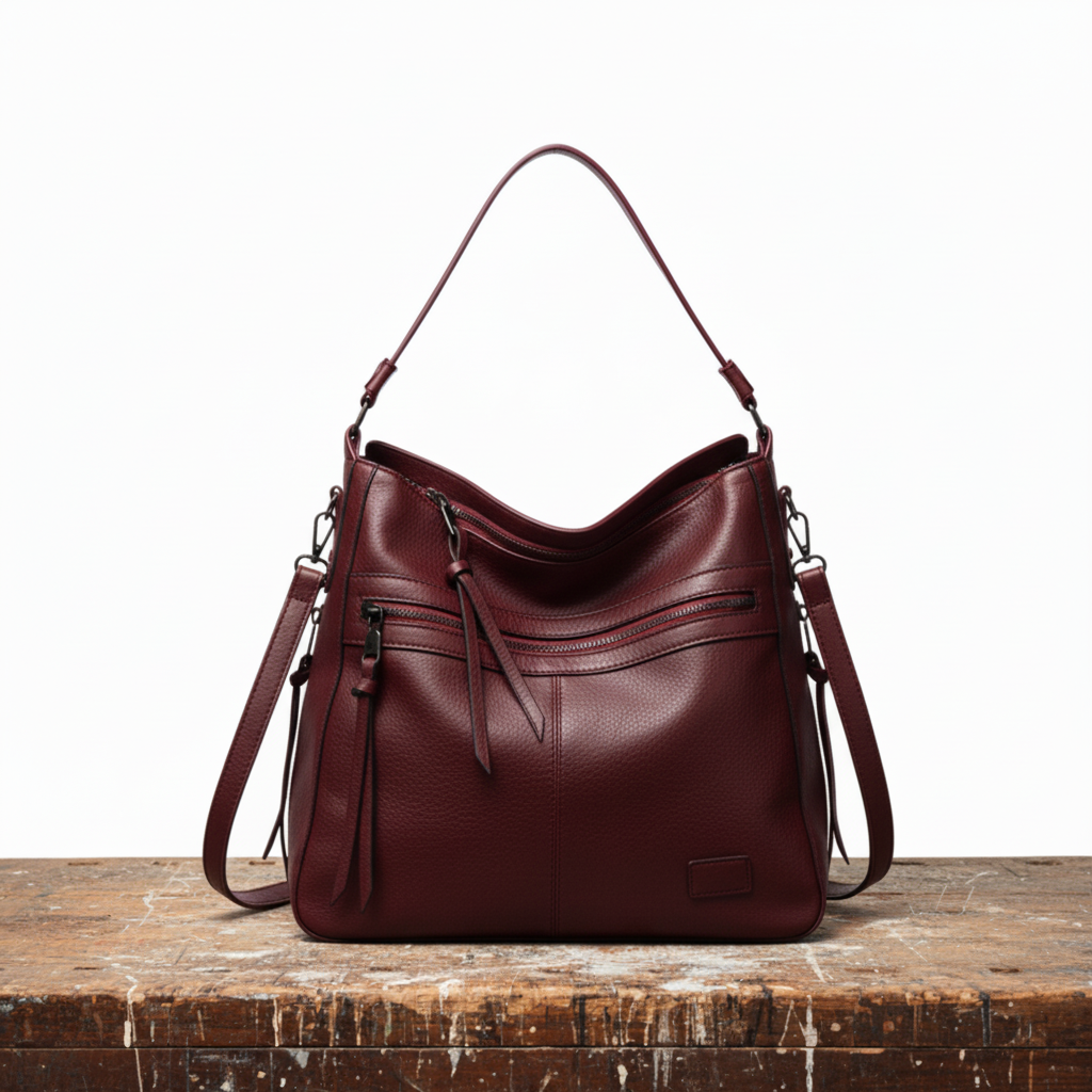 Elegant Leather Handbag for Women – Classic Everyday Purse for Work and Evening in Dark Brown, Black, Burgundy and Khaki