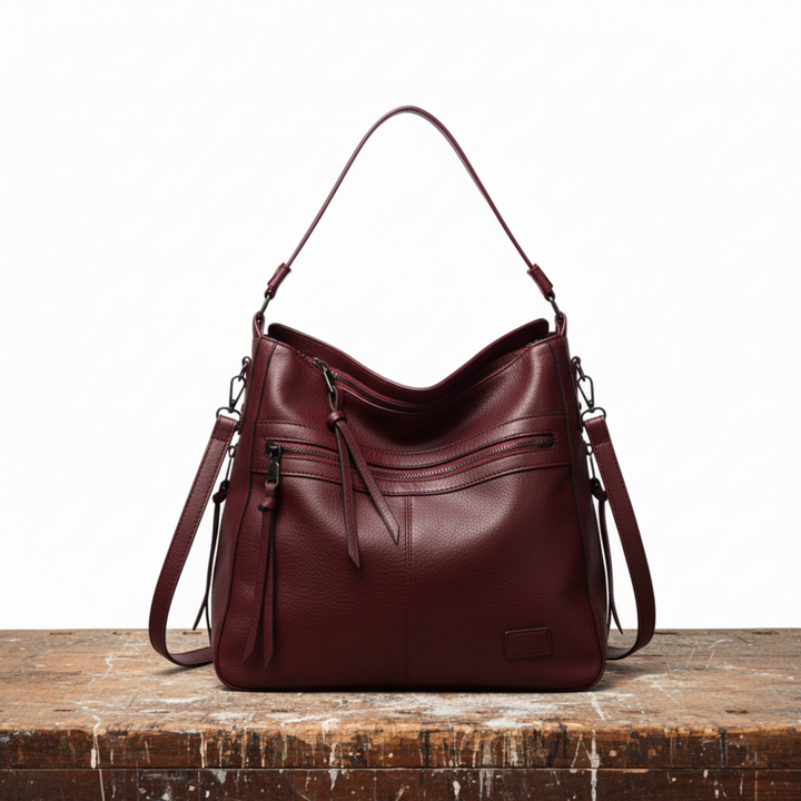 Elegant Leather Handbag for Women – Classic Everyday Purse for Work and Evening in Dark Brown, Black, Burgundy and Khaki