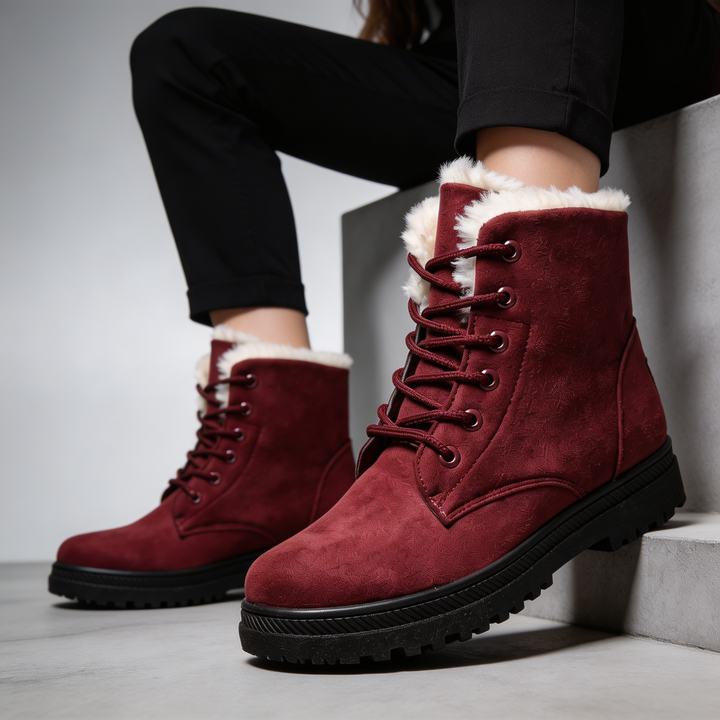 Cozy Faux Fur Lined Winter Boots for Women with Lace Up Ankle Lug Sole Casual Style