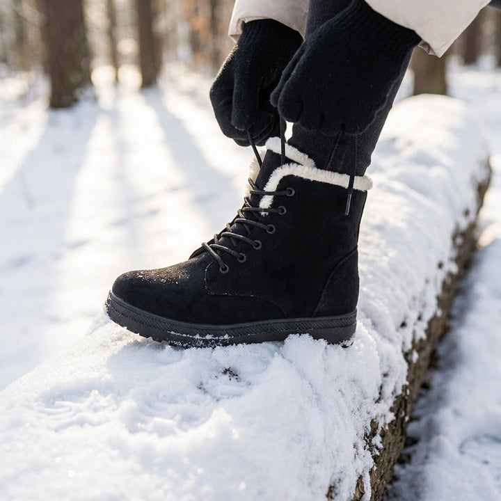Cozy Faux Fur Lined Winter Boots for Women with Lace Up Ankle Lug Sole Casual Style