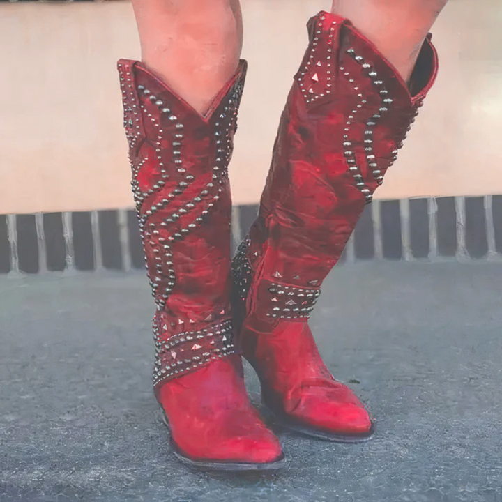 Stylish Boots for Women with Studded Detail Pointed Toe Block Heel Style