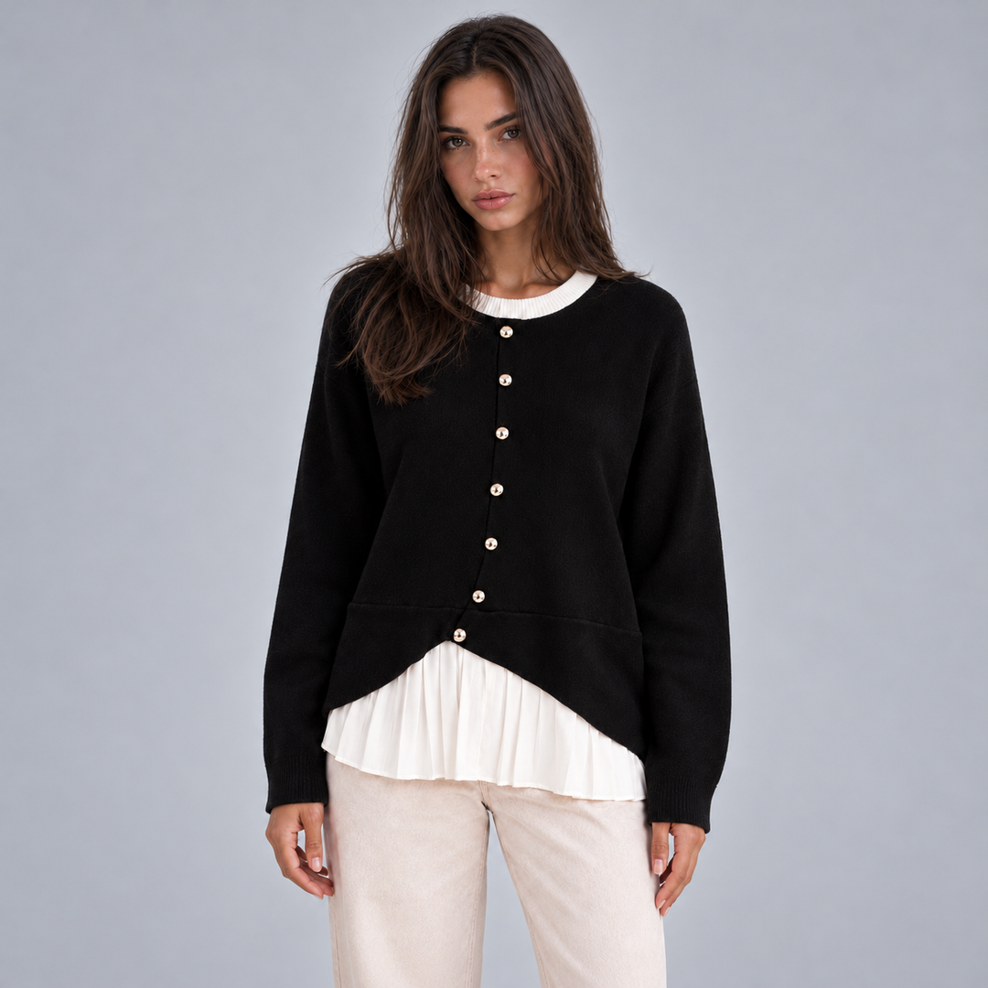 Women's Button-Front Cardigan with Layered Pleated Hem