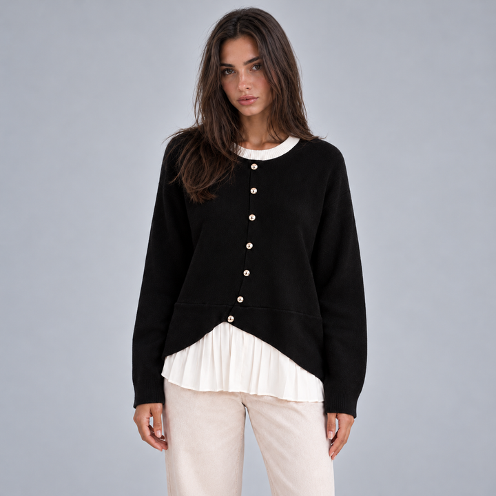 Women's Button-Front Cardigan with Layered Pleated Hem