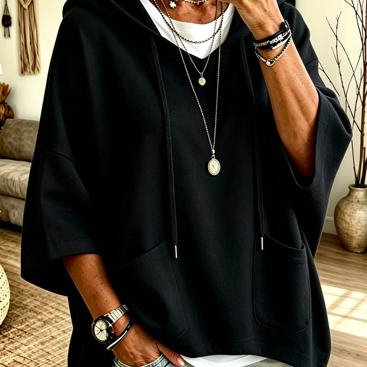 Comfortable Fleece Oversized Hoodie for Women with Drawstring Hood Batwing Sleeve Kangaroo Pocket Relaxed Style