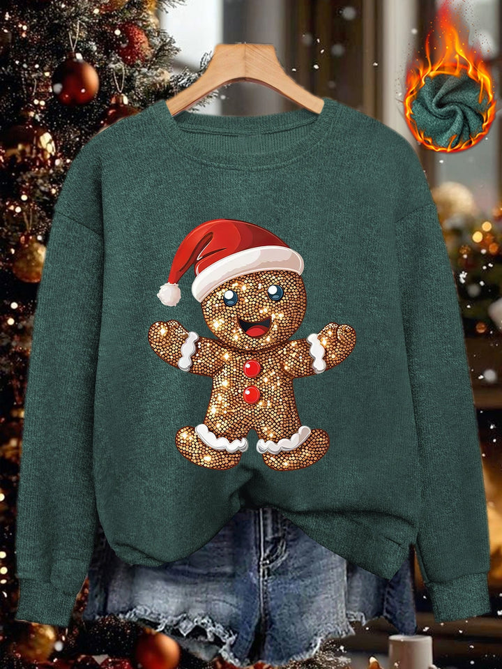 Comfortable Gingerbread Print Christmas Tacky Sweater for Women with Crew Neck Long Sleeve Sequin Graphic Pullover Style