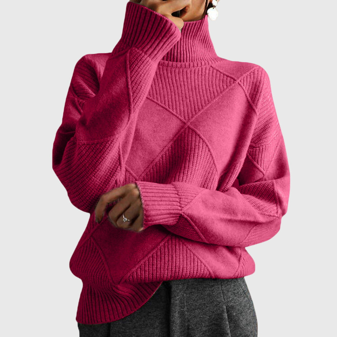 Comfortable Ribbed Knit Sweatshirt for Women with Turtleneck Long Sleeve Oversized Drop Shoulder Style