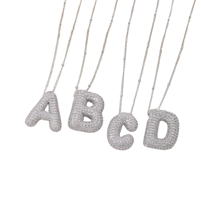 Juego de collar con inicial de letra burbuja | Oro blanco