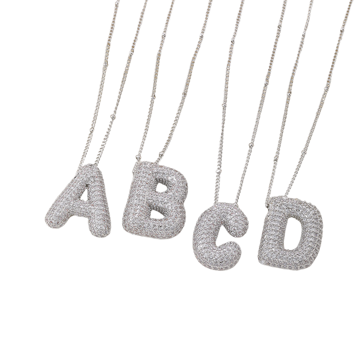 Juego de collar con inicial de letra burbuja | Oro blanco