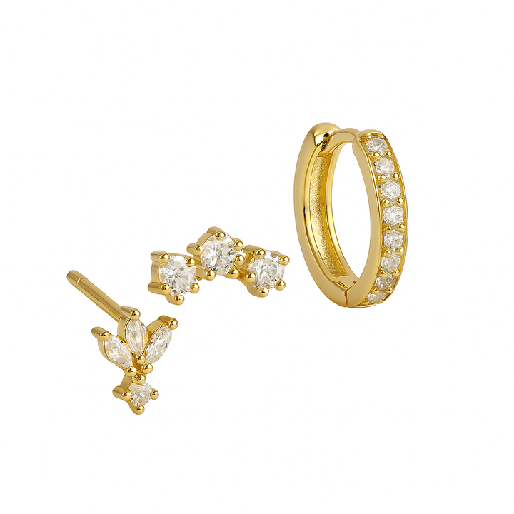 Ensemble de boucles d'oreilles Trio Mila Essentials unilatéral | Or