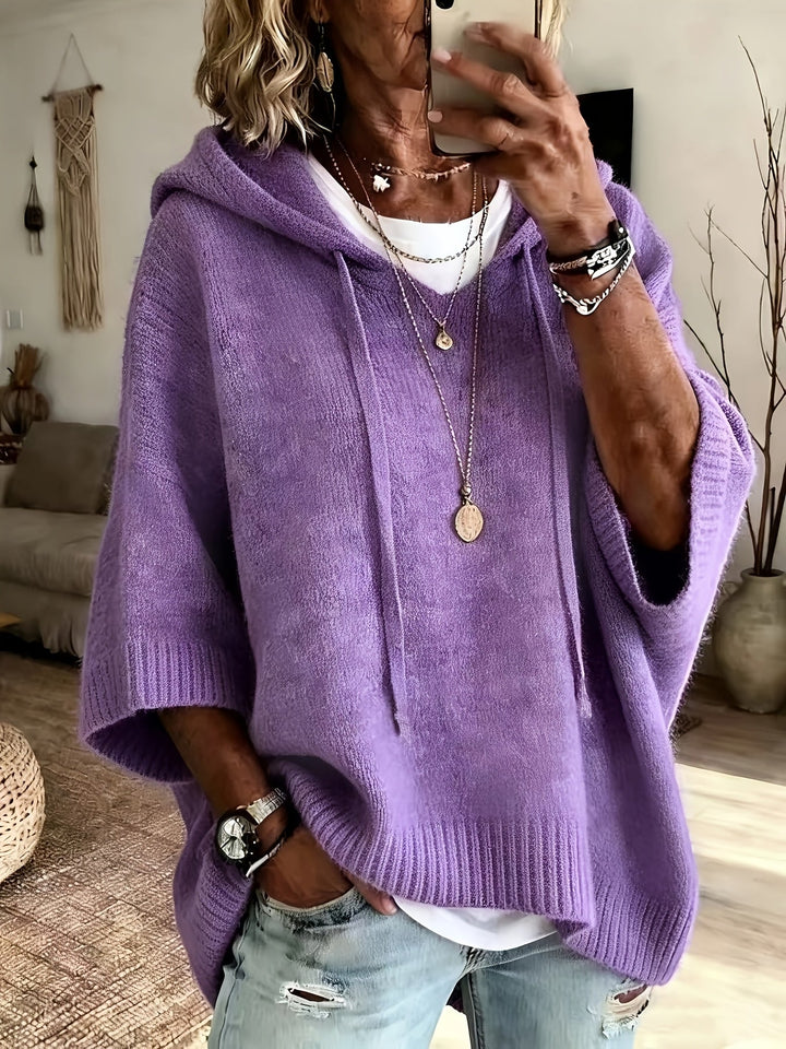 Comfortable Knit Oversized Hoodie for Women with Hooded Neck Half Sleeve Batwing Relaxed Style