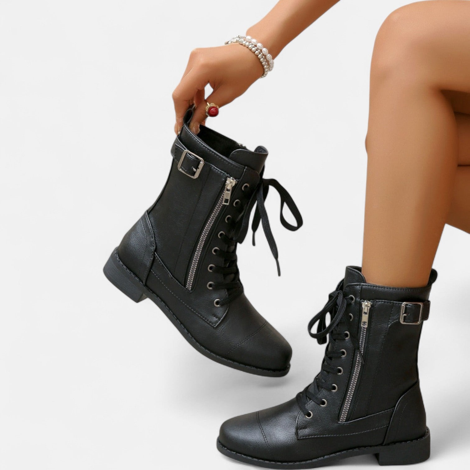 Nora Vintage Leder Knöchelstiefel – Klassischer Schnür-Kampf-Stil