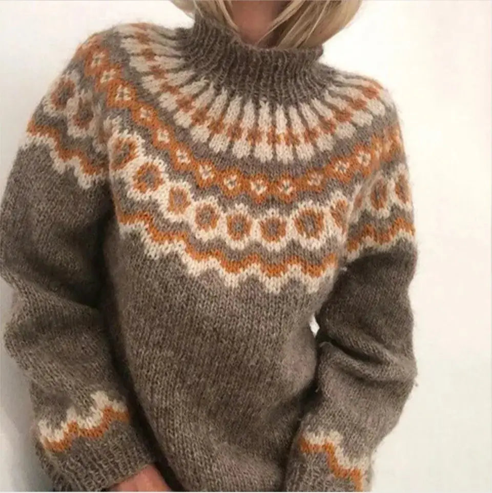 Cozy Fair Isle Turtleneck Sweater for Women with Long Sleeve Nordic Knit Pullover Winter Style