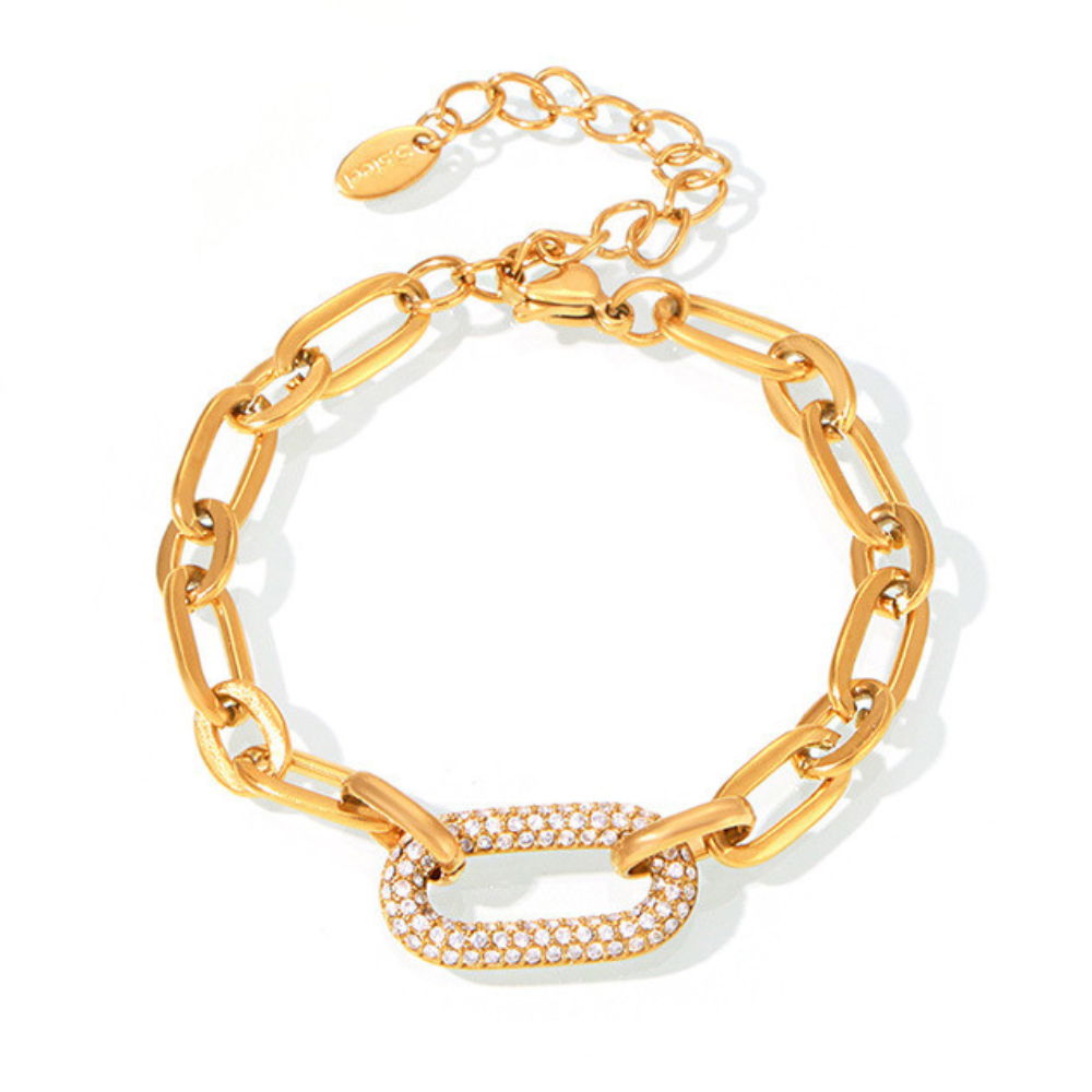 Paved Chunky Chain Link Jewelry Set | Gold