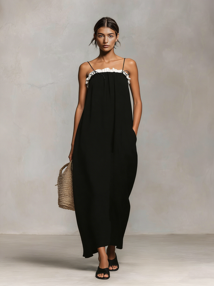 Damen minimalistisches Maxikleid im Urlaubsstil mit Colorblock und Spaghettiträgern