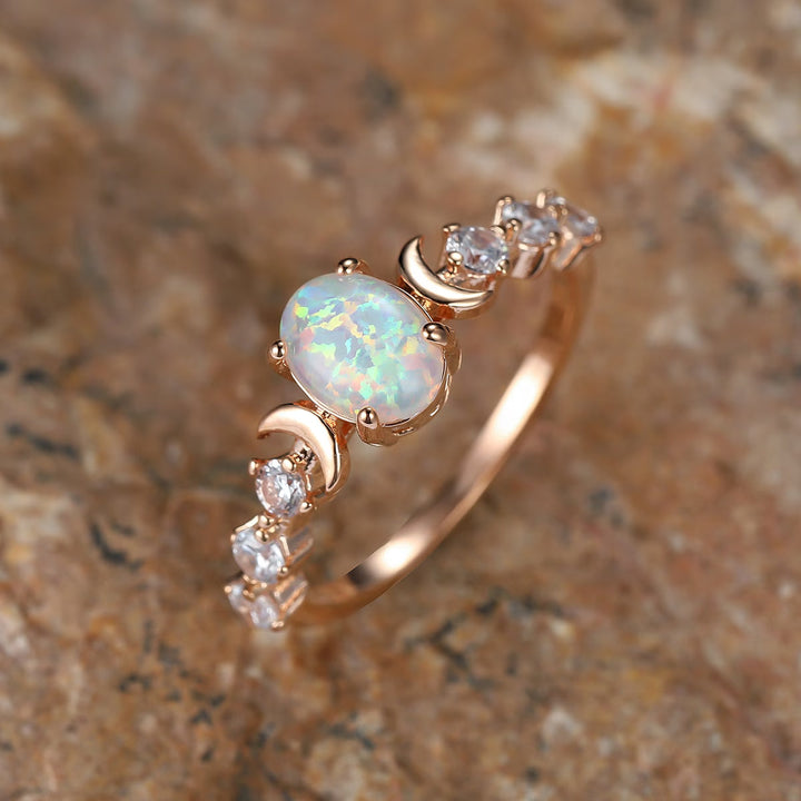 Anello Luna Crescente Opale | Oro Rosa