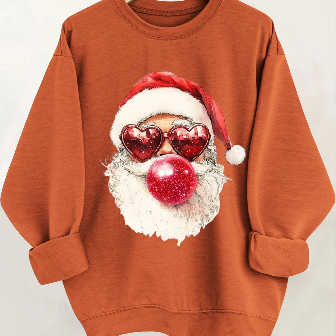 Comfortable Santa Graphic Christmas Tacky Sweater for Women with Crew Neck Long Sleeve Oversized Pullover Style