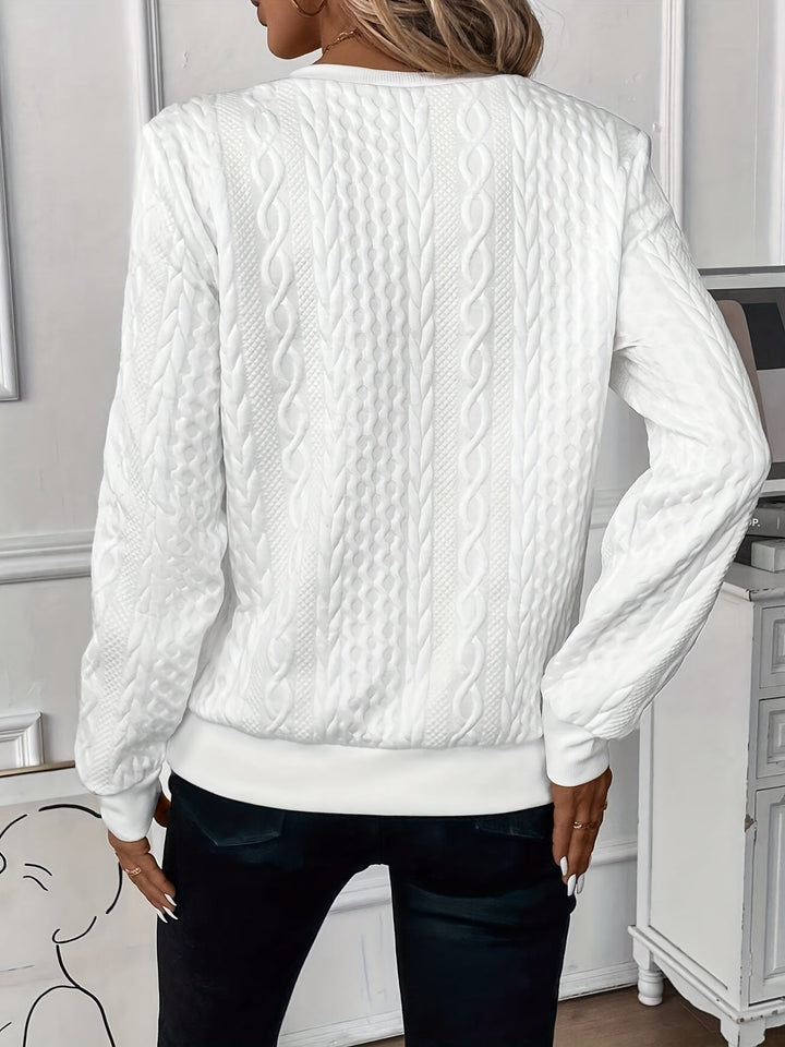 Comfortable Cable Knit Sweater for Women with Zip Collar Long Sleeve Relaxed Textured Style