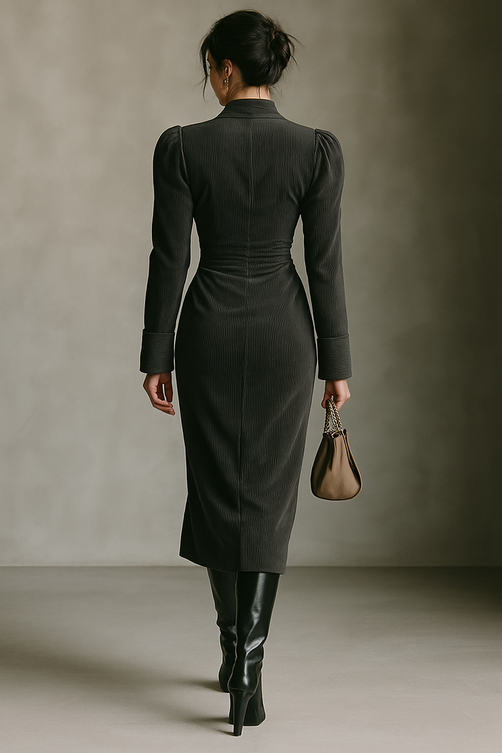 Damen Cord Maxikleid mit V-Ausschnitt und Taillierung