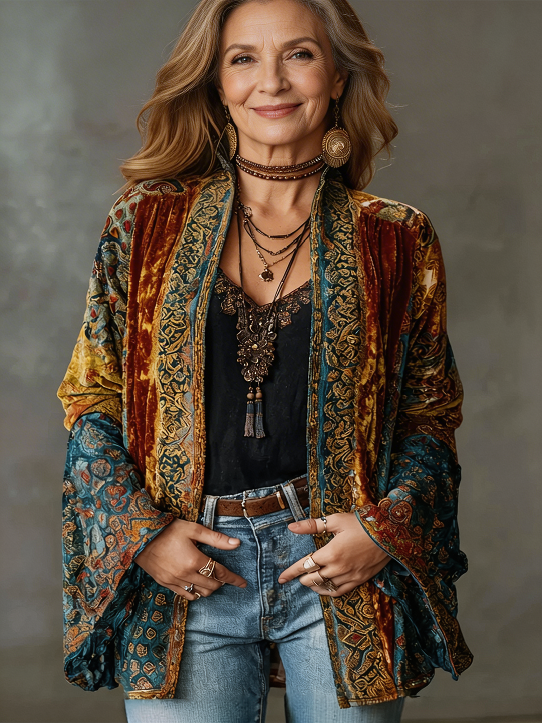 Embroidered boho kimono jacket for women