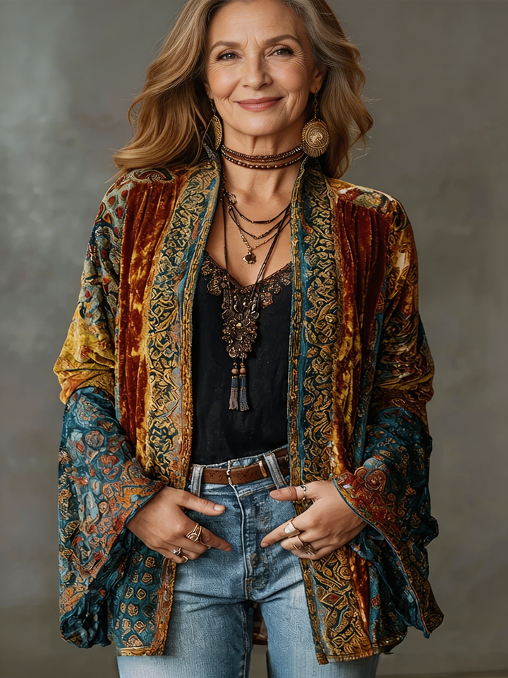 Embroidered boho kimono jacket for women