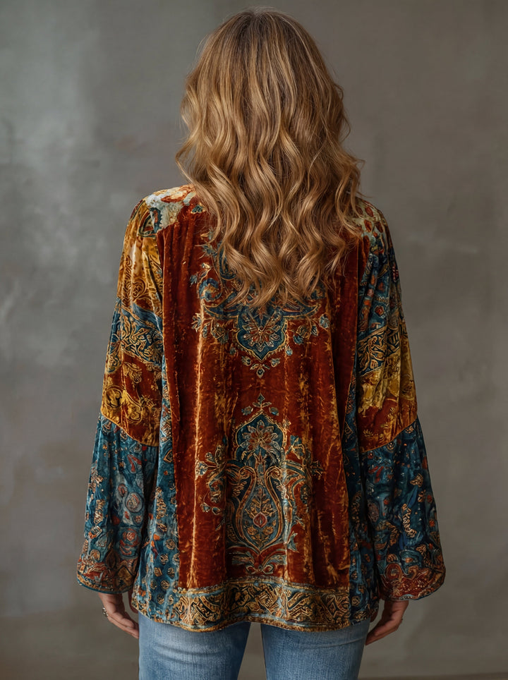 Embroidered Kimono Jacket for Women – Boho Open Front Duster Cardigan, Burgundy and Midnight Blue