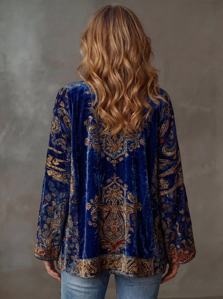 Embroidered Kimono Jacket for Women – Boho Open Front Duster Cardigan, Burgundy and Midnight Blue