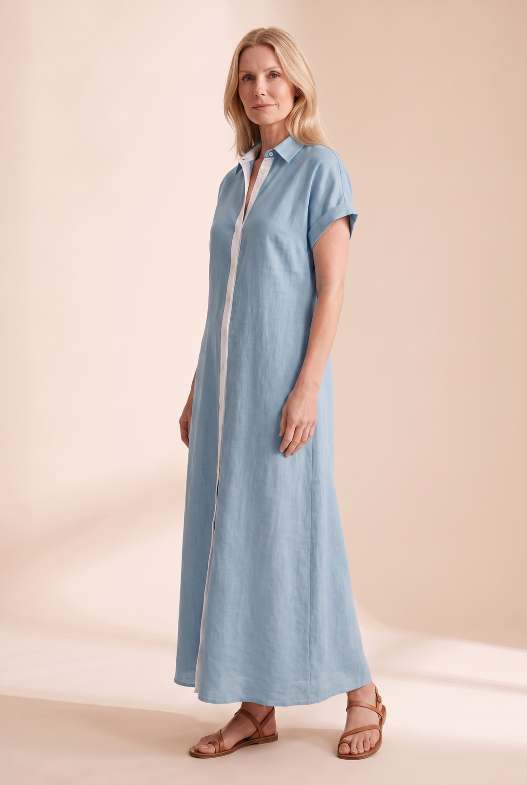 Women's Minimalist Linen Blend Short-sleeved Shirt Maxi Dress – Mercer & Bloom