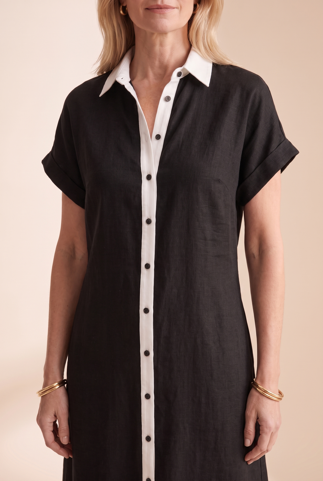 Women's Minimalist Linen Blend Short-sleeved Shirt Maxi Dress – Mercer & Bloom