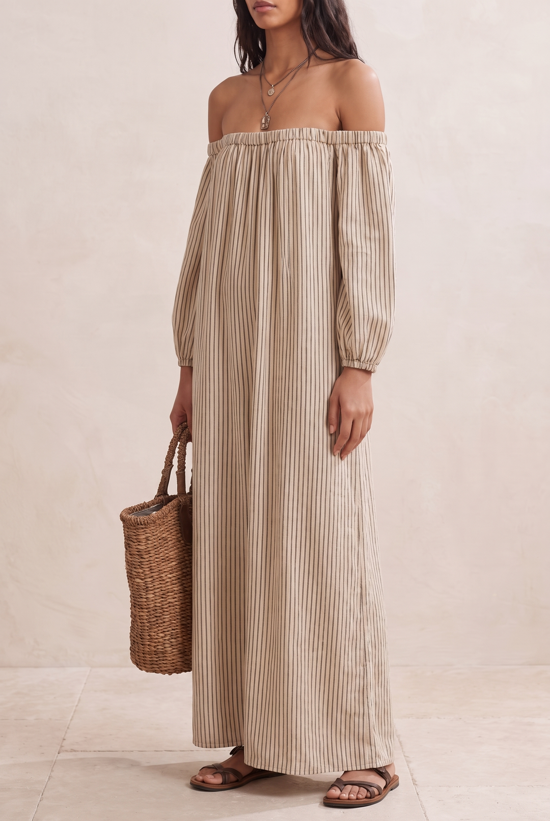Women's Vacation Cotton-linen Blend Off-shoulder Long-sleeved Maxi Dre – Mercer & Bloom