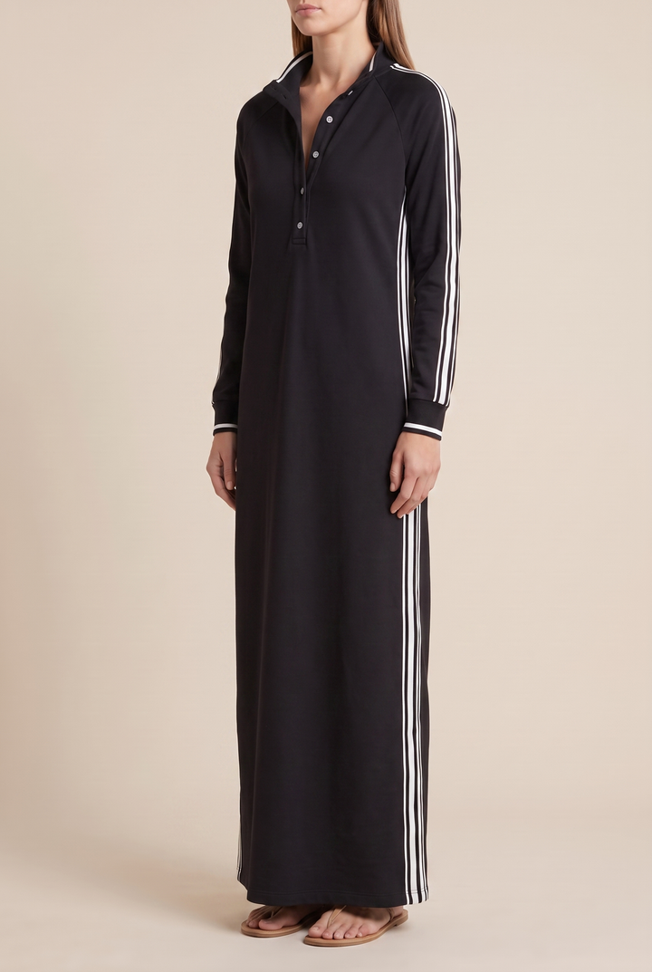 White-trimmed Sweatshirt Maxi Dress - black three-quarter view