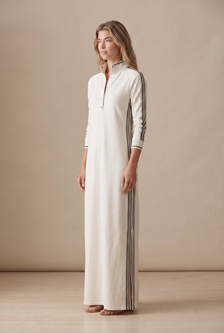 White-trimmed Sweatshirt Maxi Dress - white three-quarter view