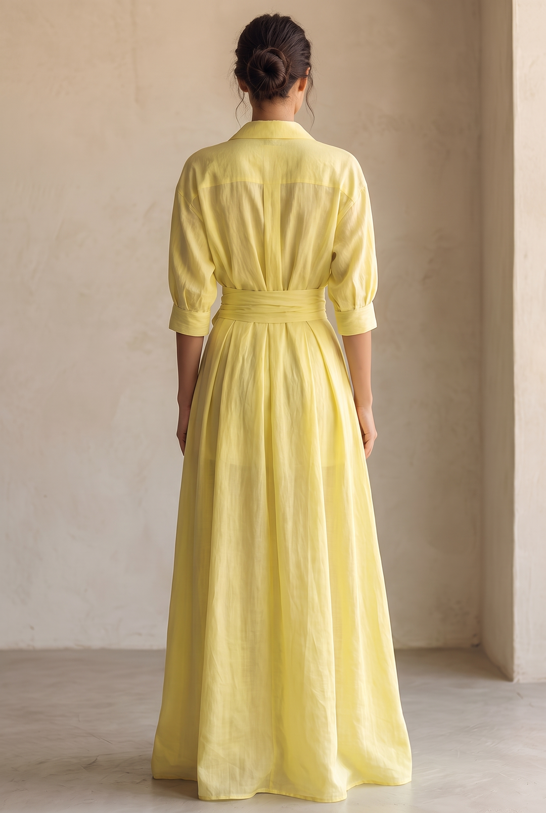 Lemon Yellow Maxi Shirt Dress - back view