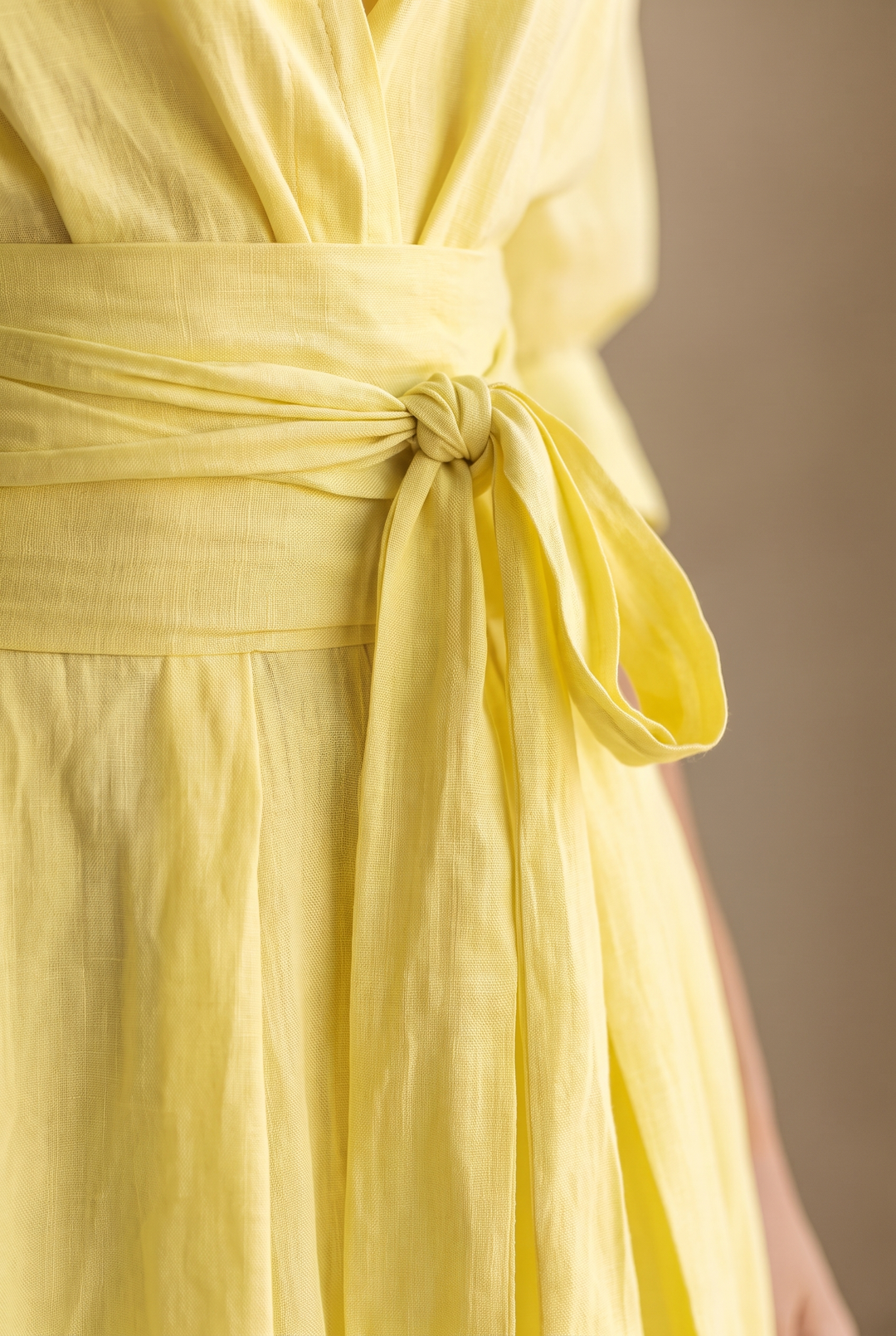 Lemon Yellow Maxi Shirt Dress - waist tie detail