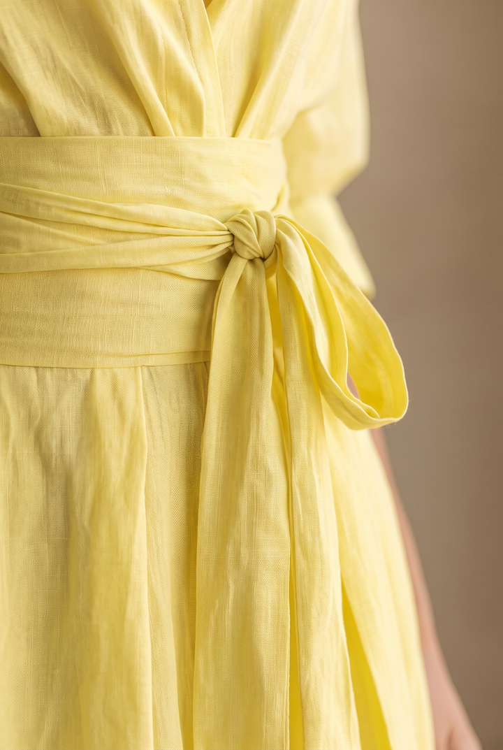 Lemon Yellow Maxi Shirt Dress - waist tie detail