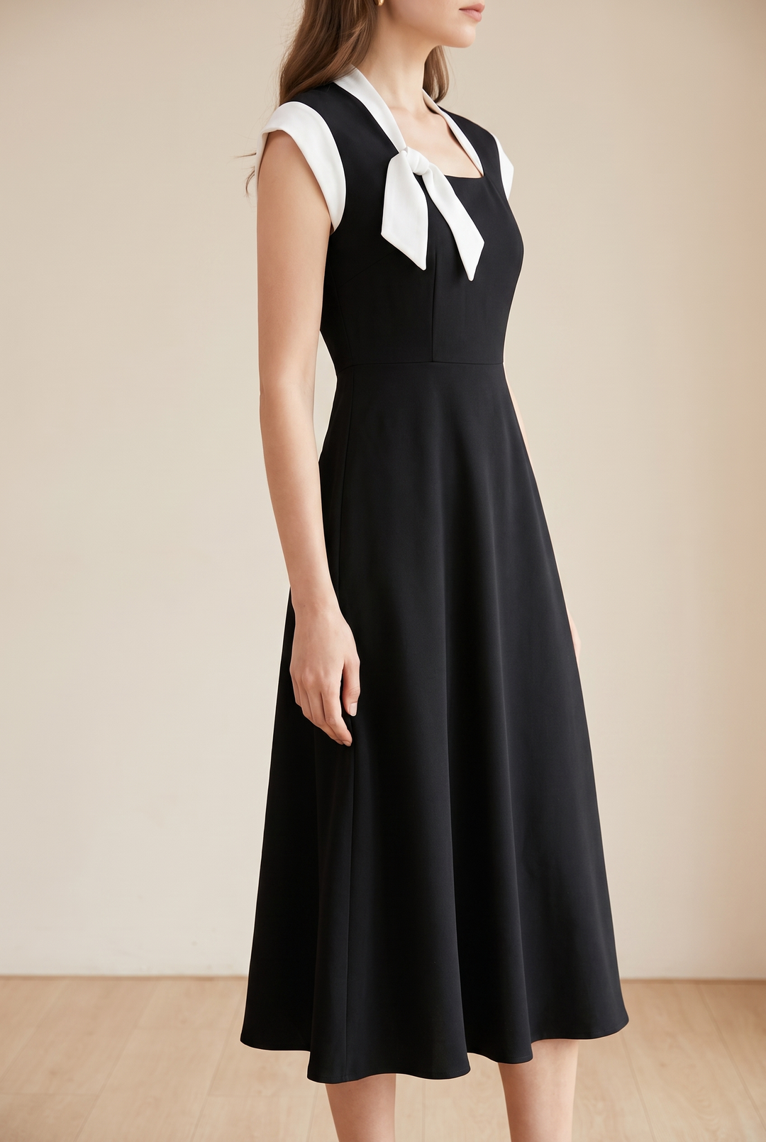 Women's Colorblock Square Neck Cap Shoulder Sleeve Waist Midi Dress – Mercer & Bloom