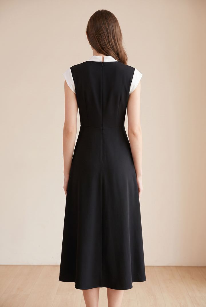 Colorblock Square Neck Cap Sleeve Midi Dress - back view