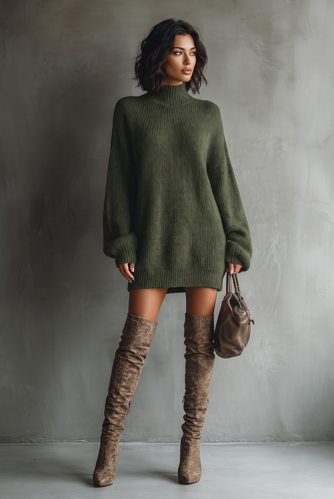 Vintage style knit mini dress in military green