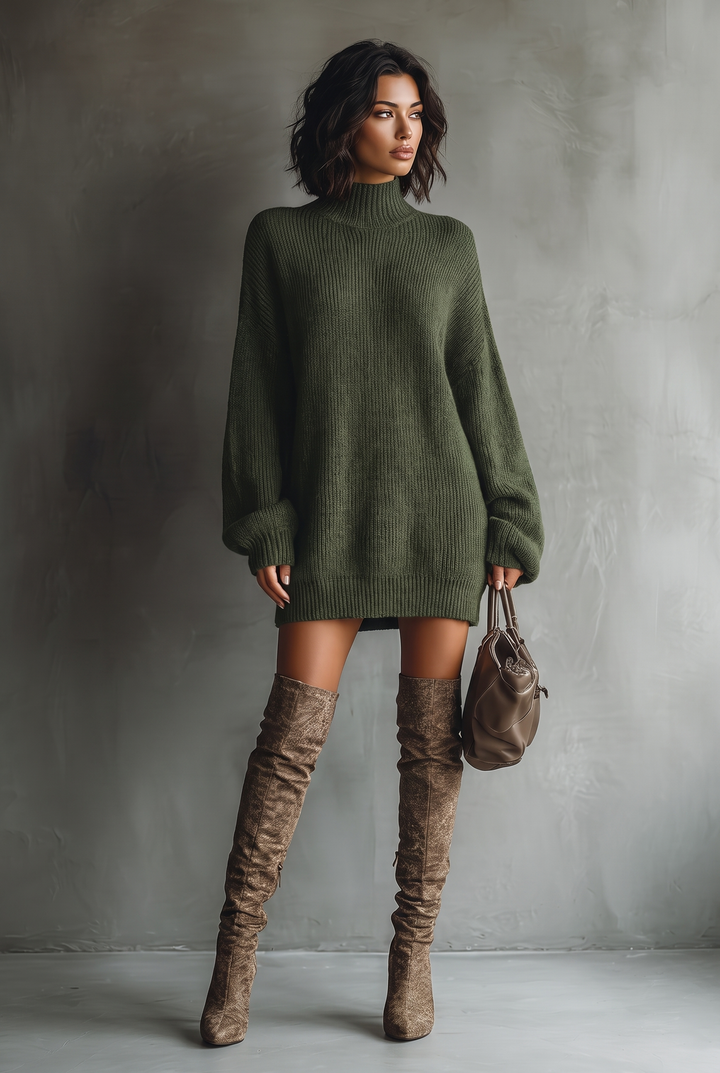 Vintage style knit mini dress in military green