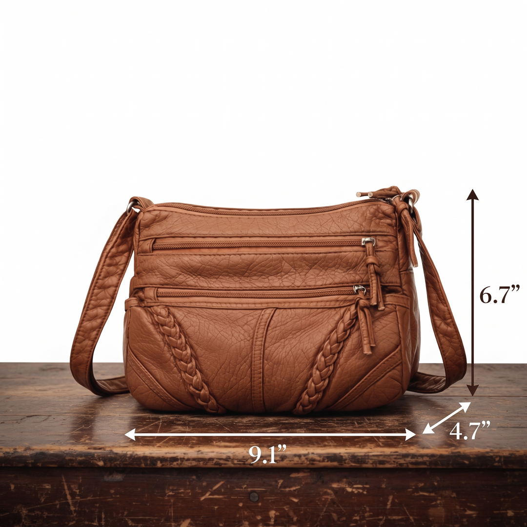 Soft Leather Shoulder Bag for Women – Everyday Purse with Adjustable Strap, Caramel and Black