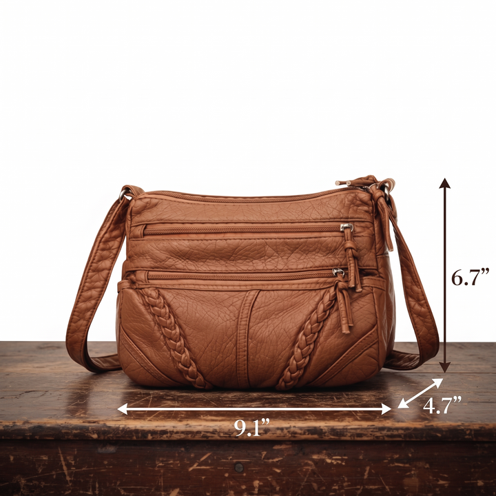Soft Leather Shoulder Bag for Women – Everyday Purse with Adjustable Strap, Caramel and Black